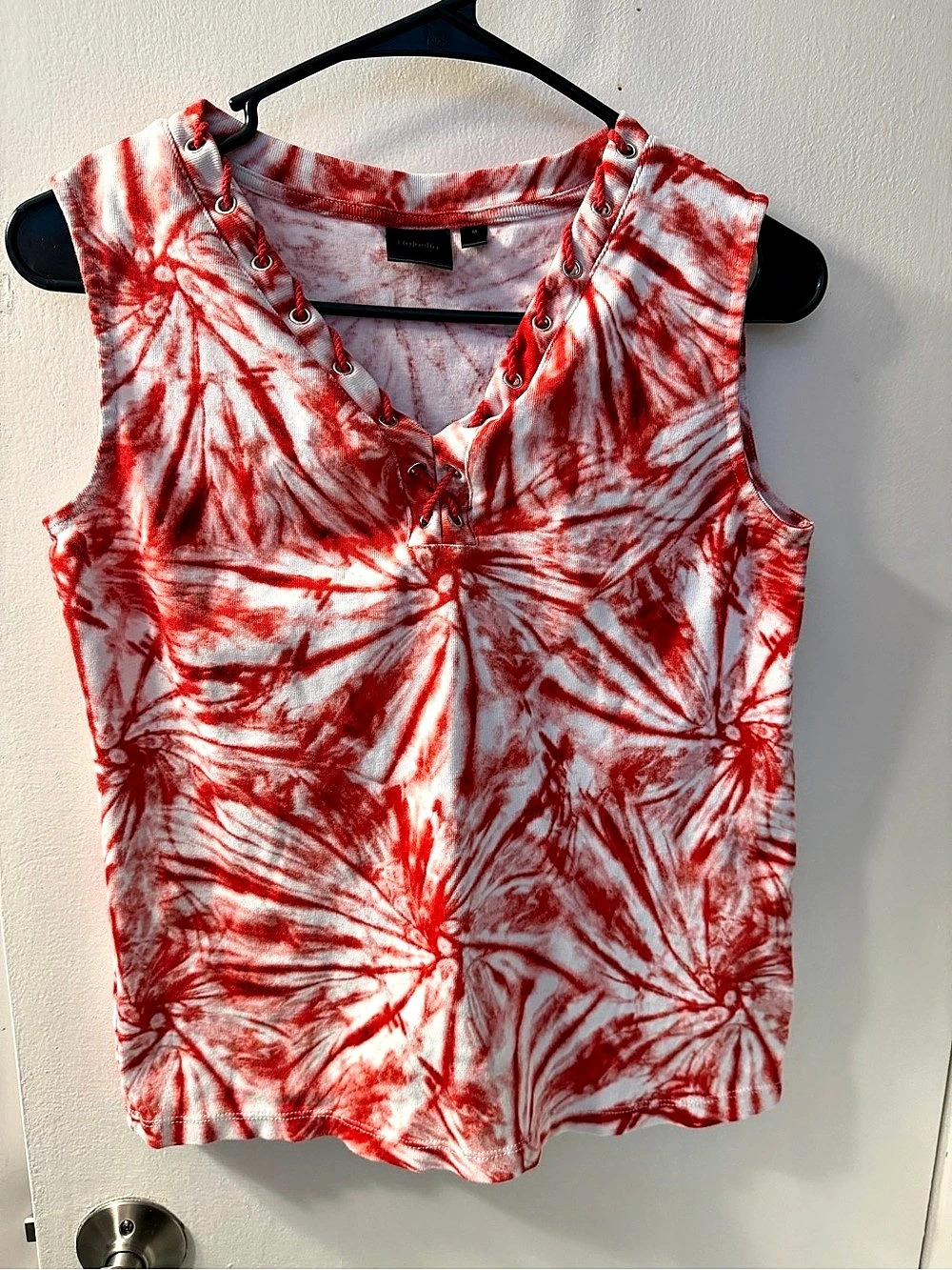 Rafael Tie-Dye 100% Cotton Tank Top in Red & White Size Medium